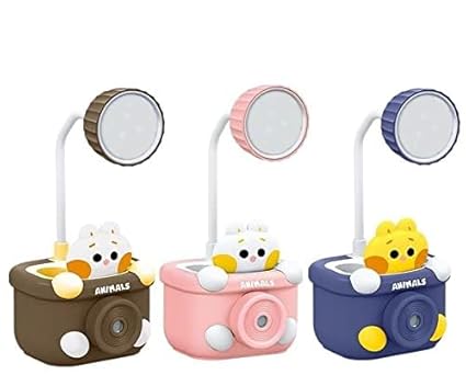 Cute Animal Table Lamp - Rechargeable Desk Lamp with Pen Holder & Sharpener, Study Desk Light for Study Room/Home/Office (Multi Color and Animals)