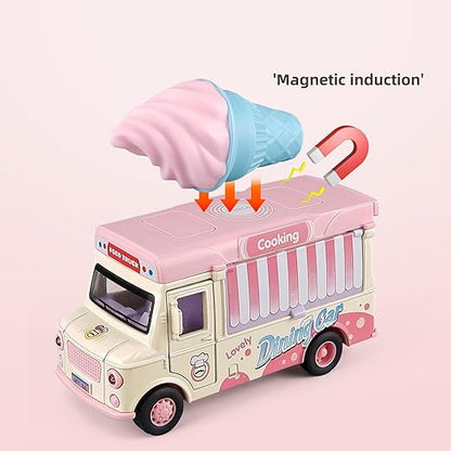 Ice Cream Truck Toy – 1:36 Scale Die-Cast Pull-Back Vehicle with Lights & Sound for Kids Toys & Toddlers