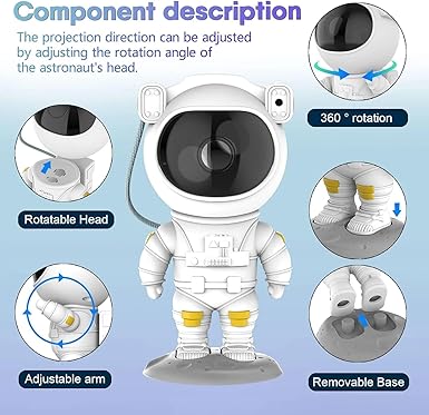 Astronaut Galaxy Projector – LED Night Light with Remote, 360° Timer Night Lamp
