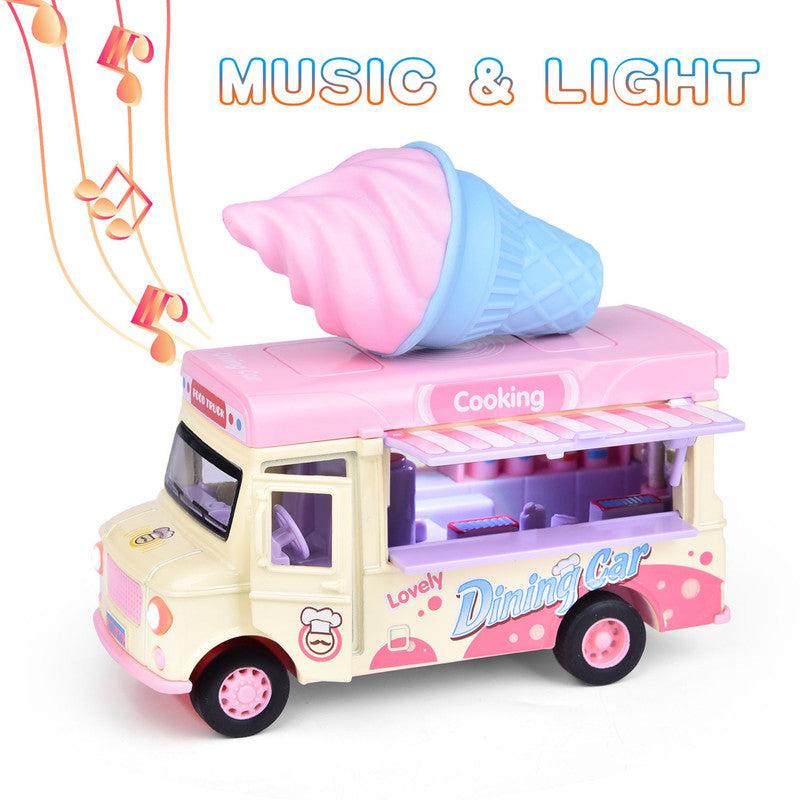 Ice Cream Truck Toy – 1:36 Scale Die-Cast Pull-Back Vehicle with Lights & Sound for Kids Toys & Toddlers
