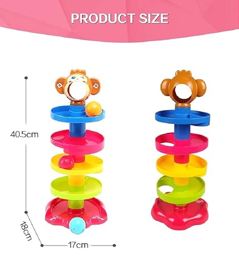 Rolling and Swirling Ramp Toy for Baby and Toddlers | 5 Layer Ball Drop Tower with 3 Colorful Plastic Rattle Balls | Stack-Drop-Roll Fun Toy
