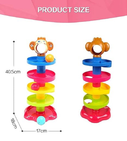 Rolling and Swirling Ramp Toy for Baby and Toddlers | 5 Layer Ball Drop Tower with 3 Colorful Plastic Rattle Balls | Stack-Drop-Roll Fun Toy