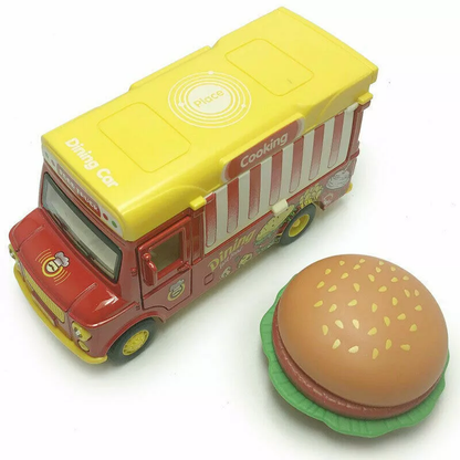 Die-Cast Burger Food Truck – Mini Fast Food Play Vehicle with Magnetic Sound & Light Effects for Kids Toys
