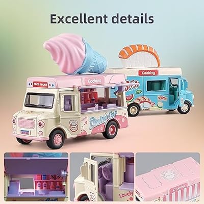 Ice Cream Truck Toy – 1:36 Scale Die-Cast Pull-Back Vehicle with Lights & Sound for Kids Toys & Toddlers