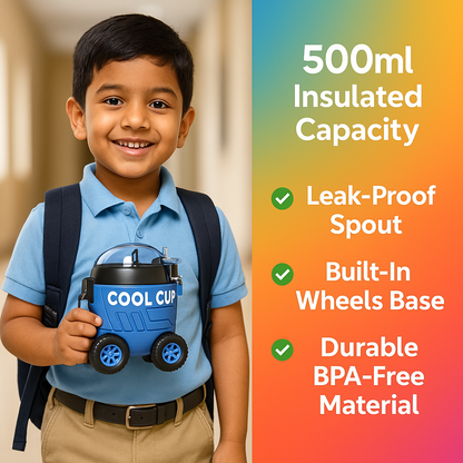 Leakproof Large Capacity Cool Car Sports Water Bottle Cute Cartoon Design, BPA-Free for Outdoor Activities with Straw and Adjustable Strap