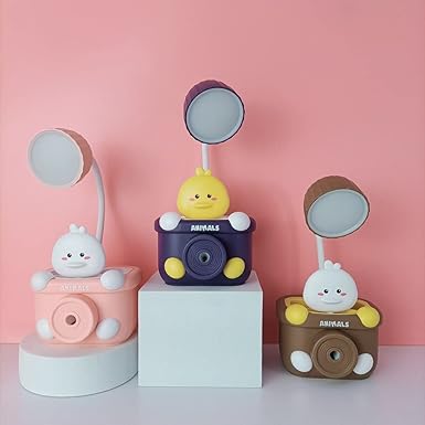 Cute Animal Table Lamp - Rechargeable Desk Lamp with Pen Holder & Sharpener, Study Desk Light for Study Room/Home/Office (Multi Color and Animals)