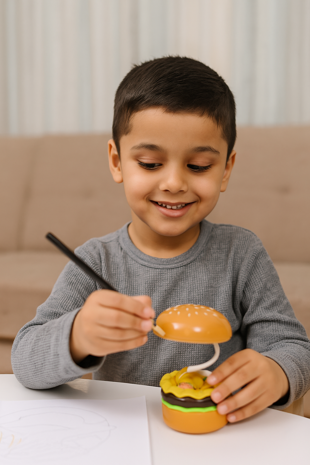 Kids' Playful Multifunctional Table Lamp, Sharper ! Red, Plastic, Burger Shaped, 1pcs