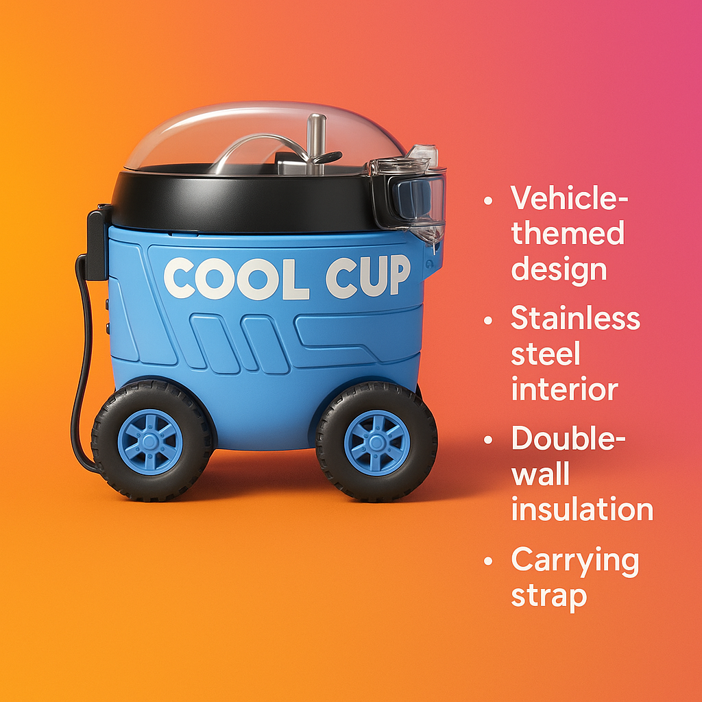 Leakproof Large Capacity Cool Car Sports Water Bottle Cute Cartoon Design, BPA-Free for Outdoor Activities with Straw and Adjustable Strap