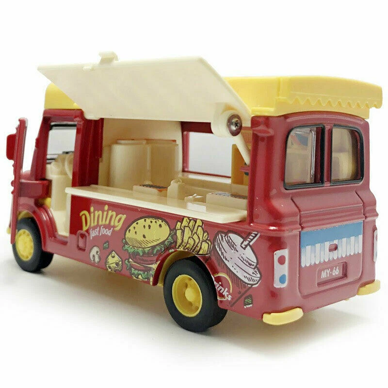 Die-Cast Burger Food Truck – Mini Fast Food Play Vehicle with Magnetic Sound & Light Effects for Kids Toys