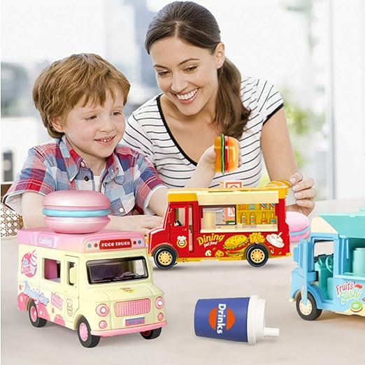 Die-Cast Burger Food Truck – Mini Fast Food Play Vehicle with Magnetic Sound & Light Effects for Kids Toys