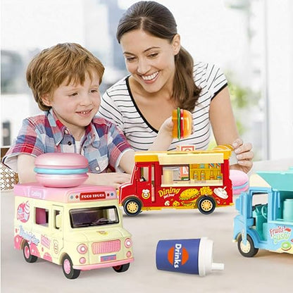 Die-Cast Burger Food Truck – Mini Fast Food Play Vehicle with Magnetic Sound & Light Effects for Kids Toys