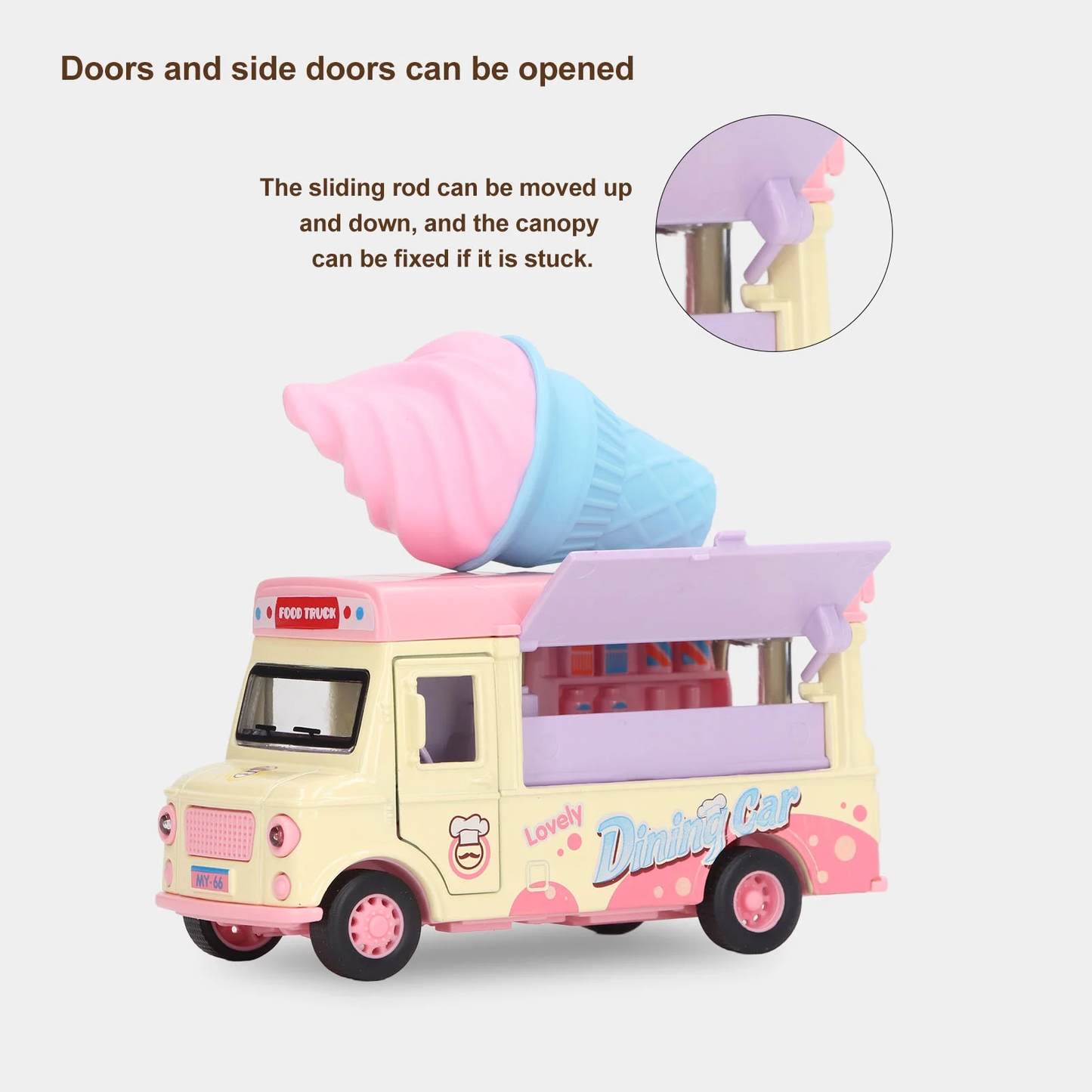 Ice Cream Truck Toy – 1:36 Scale Die-Cast Pull-Back Vehicle with Lights & Sound for Kids Toys & Toddlers