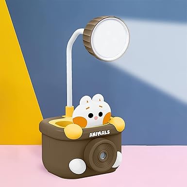 Cute Animal Table Lamp - Rechargeable Desk Lamp with Pen Holder & Sharpener, Study Desk Light for Study Room/Home/Office (Multi Color and Animals)