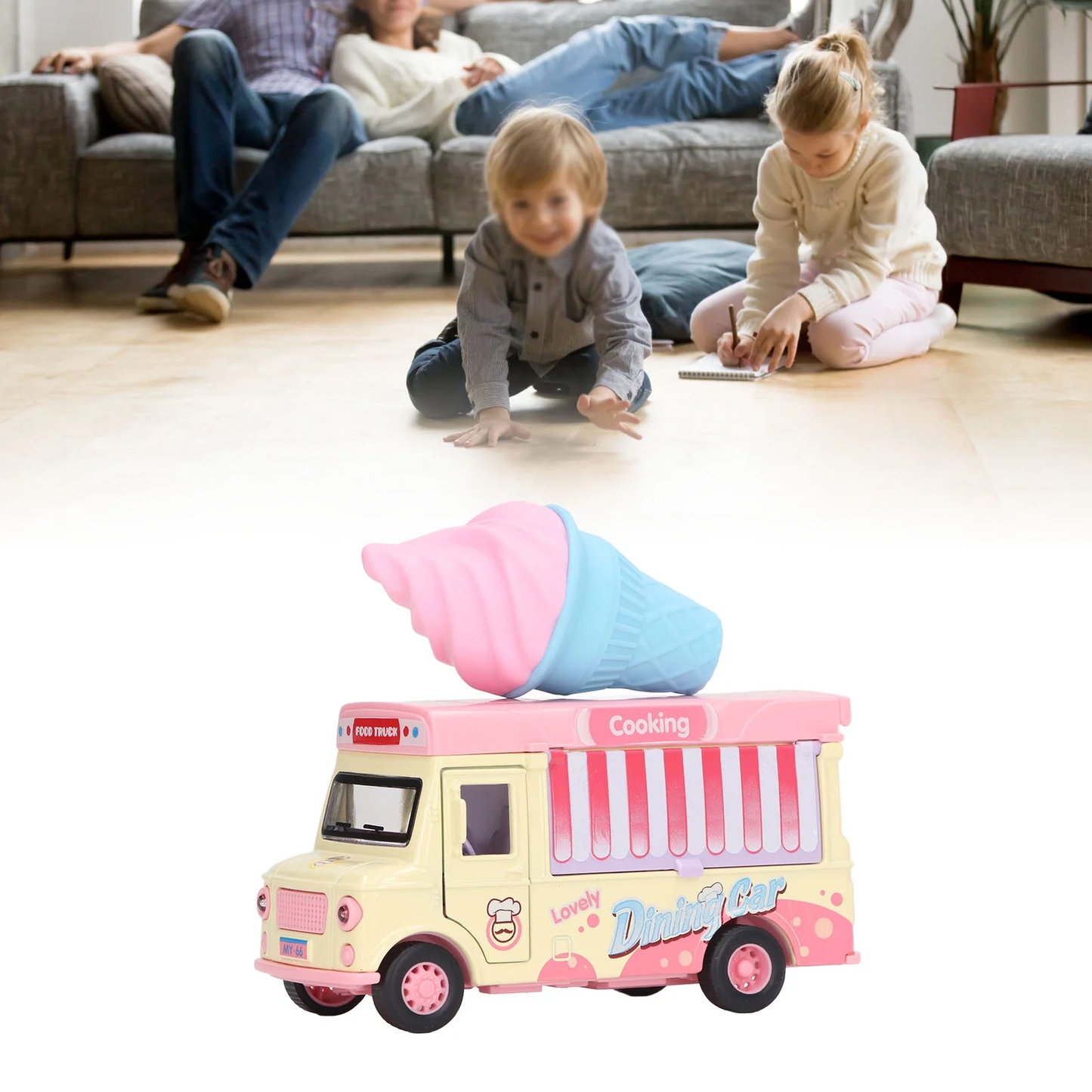 Ice Cream Truck Toy – 1:36 Scale Die-Cast Pull-Back Vehicle with Lights & Sound for Kids Toys & Toddlers