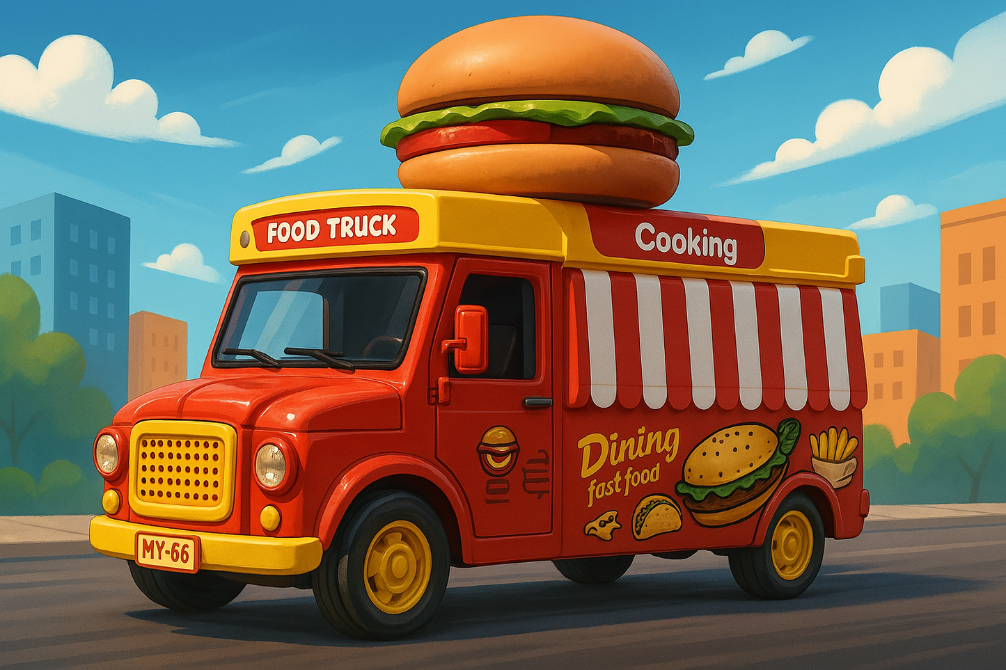 🚚 Interactive Fast Food Truck Toy – 1:36 Scale Pull-Back Die-Cast