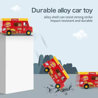 Die-Cast Burger Food Truck – Mini Fast Food Play Vehicle with Magnetic Sound & Light Effects for Kids Toys